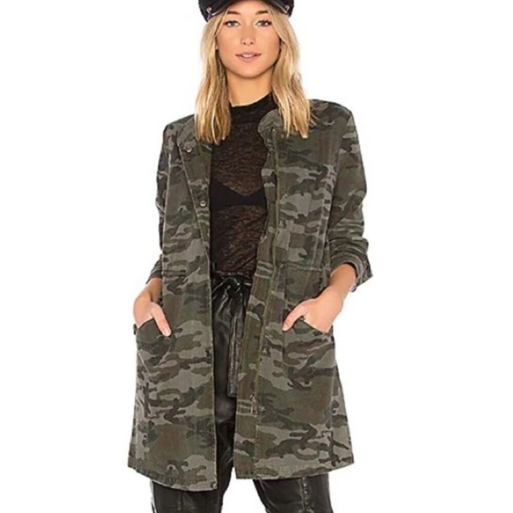 Revolve Etienne Marcel Utility Cargo Jacket Longline Camo Print Coat Olive Small